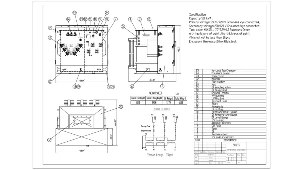 500 KVA Pad Mounted Transformer Diagram