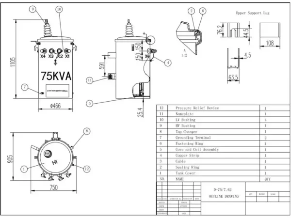 75 kva Single Phase pole mounted transformer