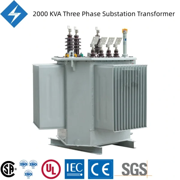 13.8/0.4kV 2000 kVA substation transformer with CE, UL, DOE, ISO9001, and GOST certifications, manufactured by Evernew Transformer.