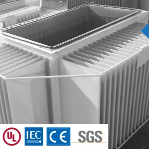 2000 KVA transformer housing manufactured by Evernew Transformer with CE, UL, DOE, ISO9001, and GOST certifications. Exported to North America, South America, Asia, Europe, and Africa.
