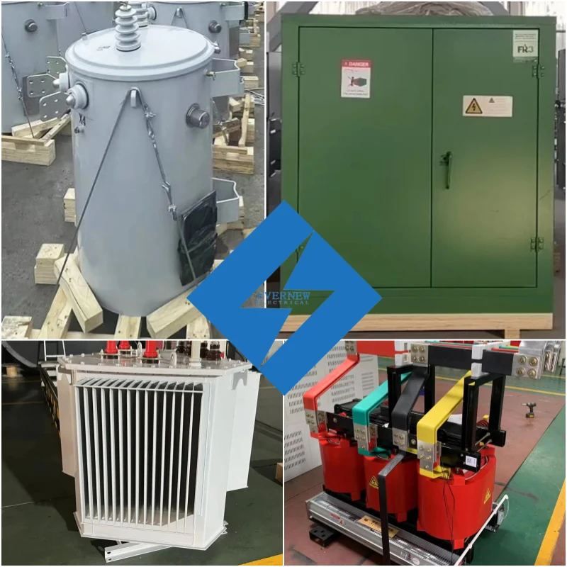 Diagram of 25kV transformer types, including dry-type, oil-immersed, and pole-mounted transformers, with technical specifications.
