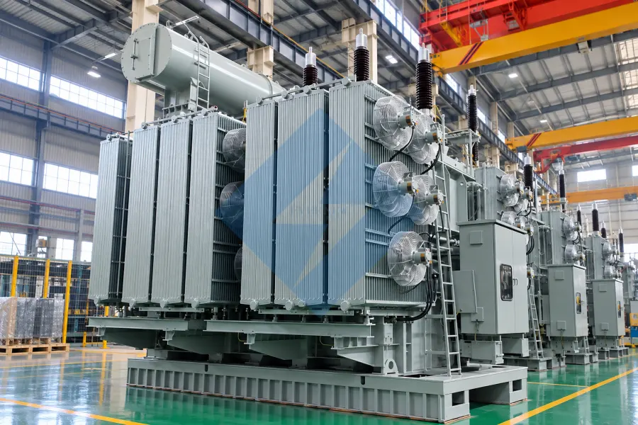 Evernew Transformer large high-voltage power transformer with forced-air cooling for utility substations, power generation plants, renewable energy facilities, and high-voltage transmission grid applications.