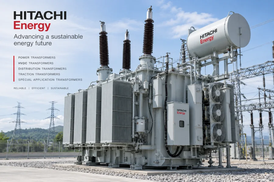 Hitachi Energy high-voltage power transformer for global utility substations, HVDC transmission and renewable energy projects featured in the Top 10 Transformer Manufacturers in the World 2026 guide