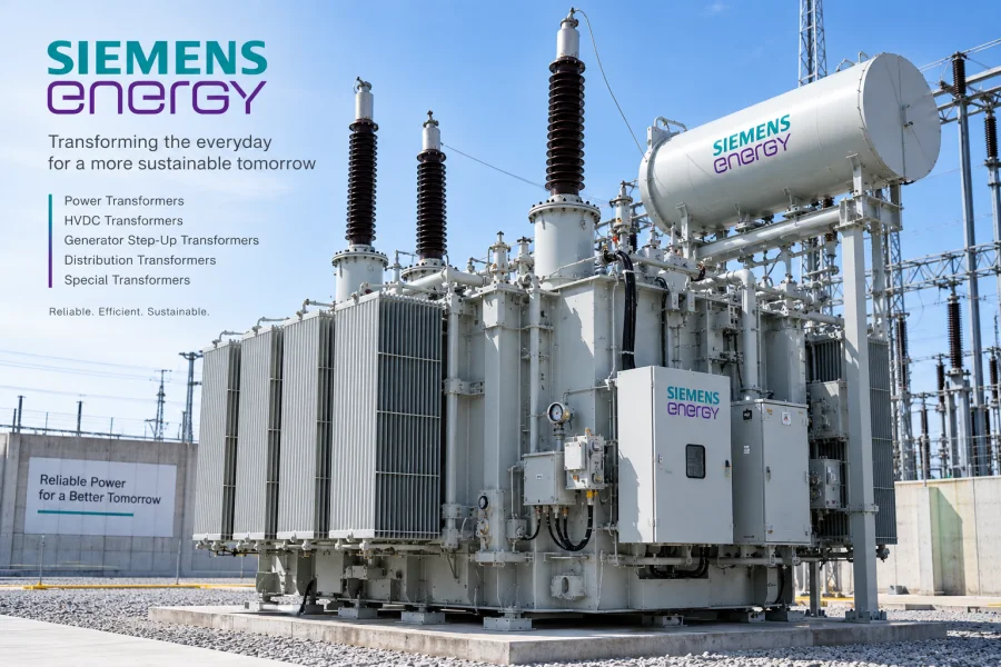 Siemens Energy large power transformer for high-voltage transmission networks, power generation and global utility substation projects featured in the Top 10 Transformer Manufacturers in the World 2026 guide