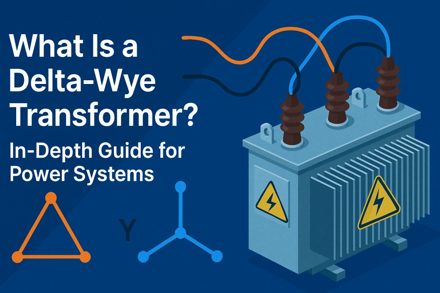 Delta-Wye transformer diagram showing primary delta and secondary wye connections for power systems.