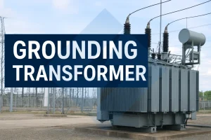Grounding transformer used in power distribution systems, showing oil-immersed corrugated tank design and neutral grounding configuration.