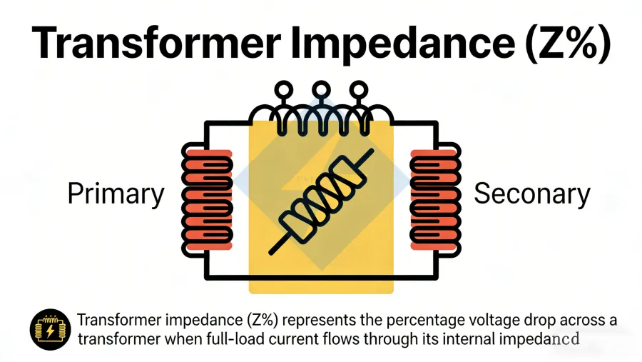 Diagram showing transformer impedance components, including resistance (R) and leakage reactance (X), and their impact on voltage regulation, short-circuit current, and operational efficiency, designed for industrial and utility projects by Evernew Transformer.