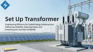 High voltage step up transformer used in power transmission, renewable energy systems, and utility substations for efficient voltage transformation and grid stability by Evernew Transformer.