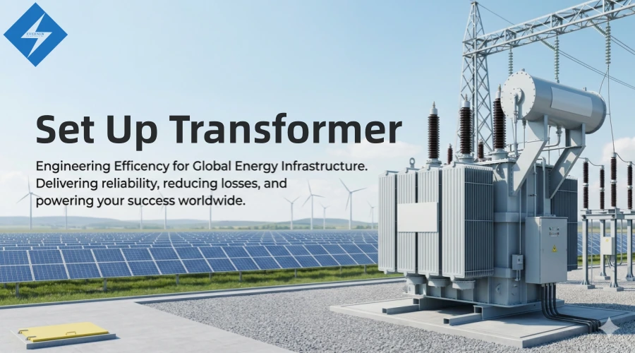 High voltage step up transformer used in power transmission, renewable energy systems, and utility substations for efficient voltage transformation and grid stability by Evernew Transformer.