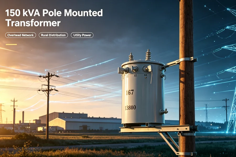 150 kVA pole mounted single phase distribution transformer manufacturer and factory, 13.8kV 240V overhead transformer for rural utility grids and outdoor power supply, customized for global wholesale and sales – EverNew Transformer