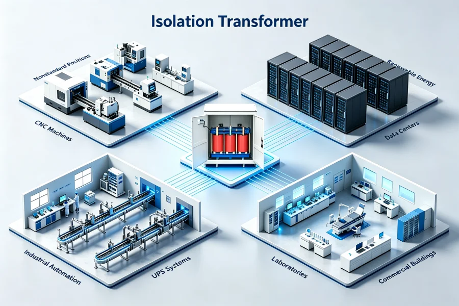 Isolation transformer for real-world industrial applications including CNC, UPS, data centers, medical equipment and laboratories