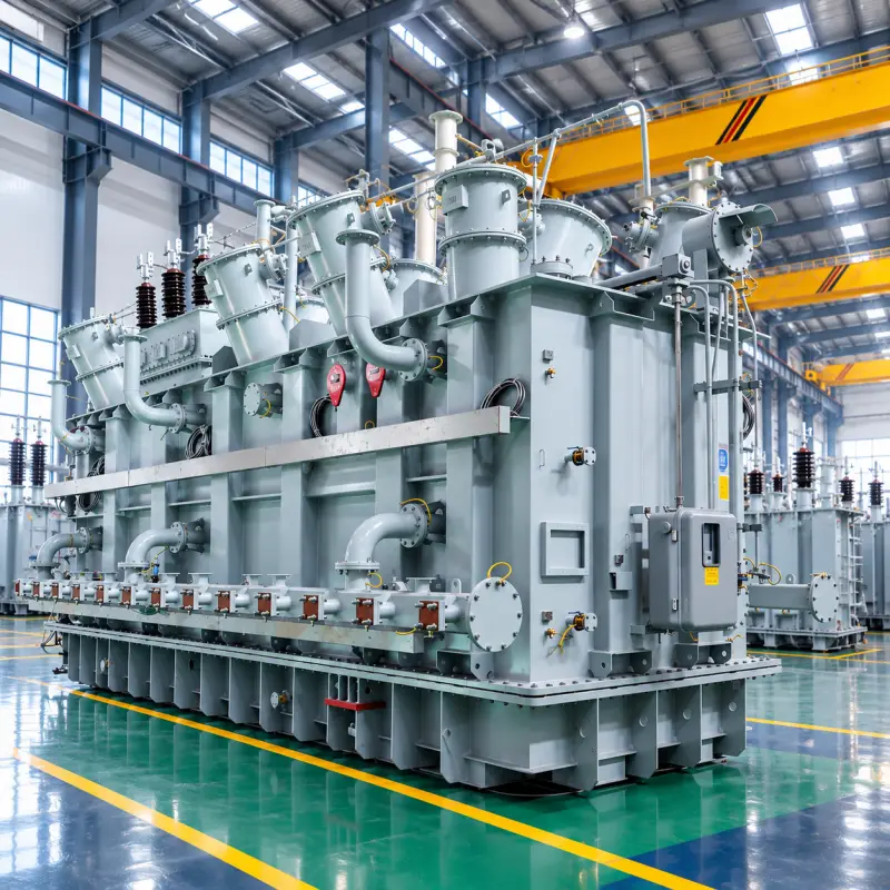 Large high-voltage power transformer manufacturing at EverNew Transformer factory for utility, substation and industrial power projects