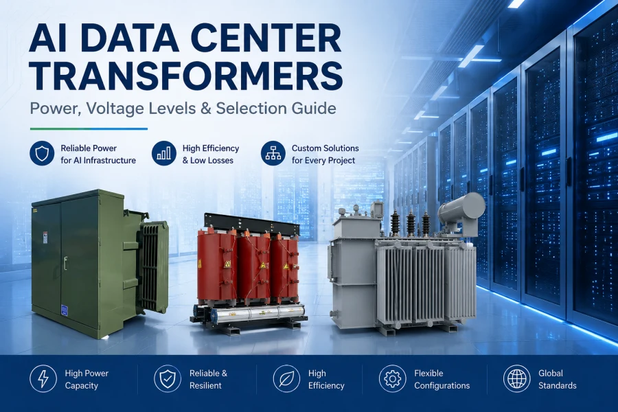 AI data center transformers for power capacity, voltage levels, and reliable power distribution