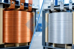 Copper vs aluminum transformer winding coils comparison showing different conductor materials