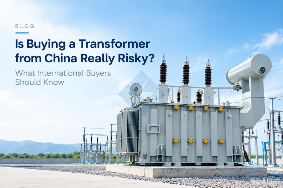 Large oil-immersed power transformer at an outdoor electrical substation