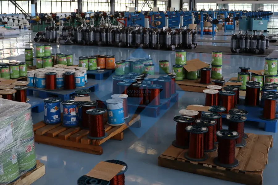Transformer winding coils manufactured and assembled in a power transformer factory